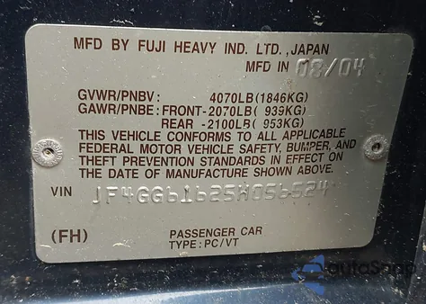 2005 Saab 9-2X Linear z USA, uszkodzony, nr VIN JF4GG61625H056524